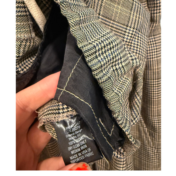 Nili Lotan 4 Elastic Waist Plaid Wool Delancy Dress Pants Cropped Gray Tan - Picture 11 of 16